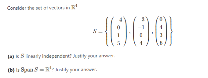 Consider the set of vectors in R\" {a} Is 3