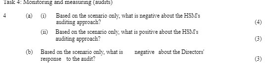 Task 4: Monitoring and measuring (audits) 4 (a)