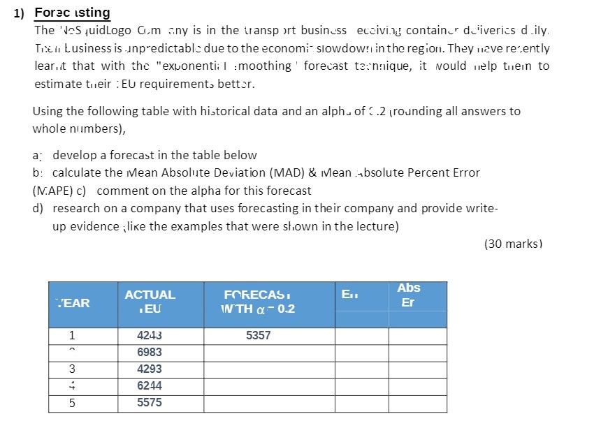 1) Forec isting The es quidLogo C.m any is in the