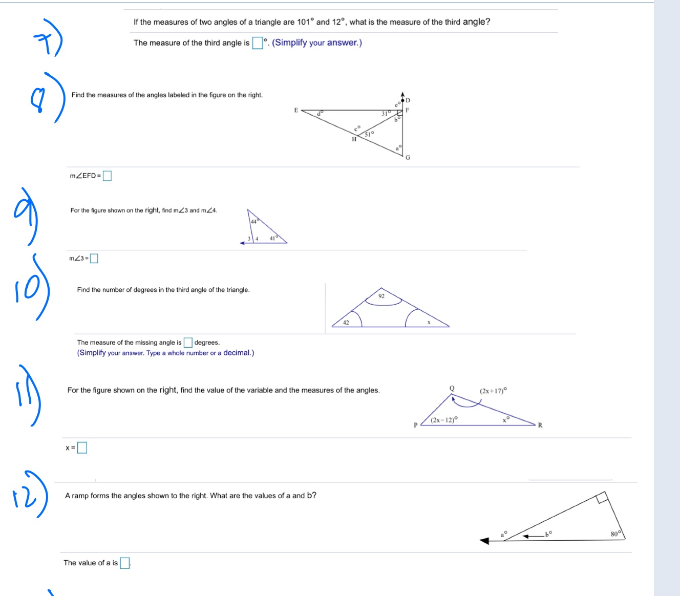 If the measures of two angles of a triangle are
