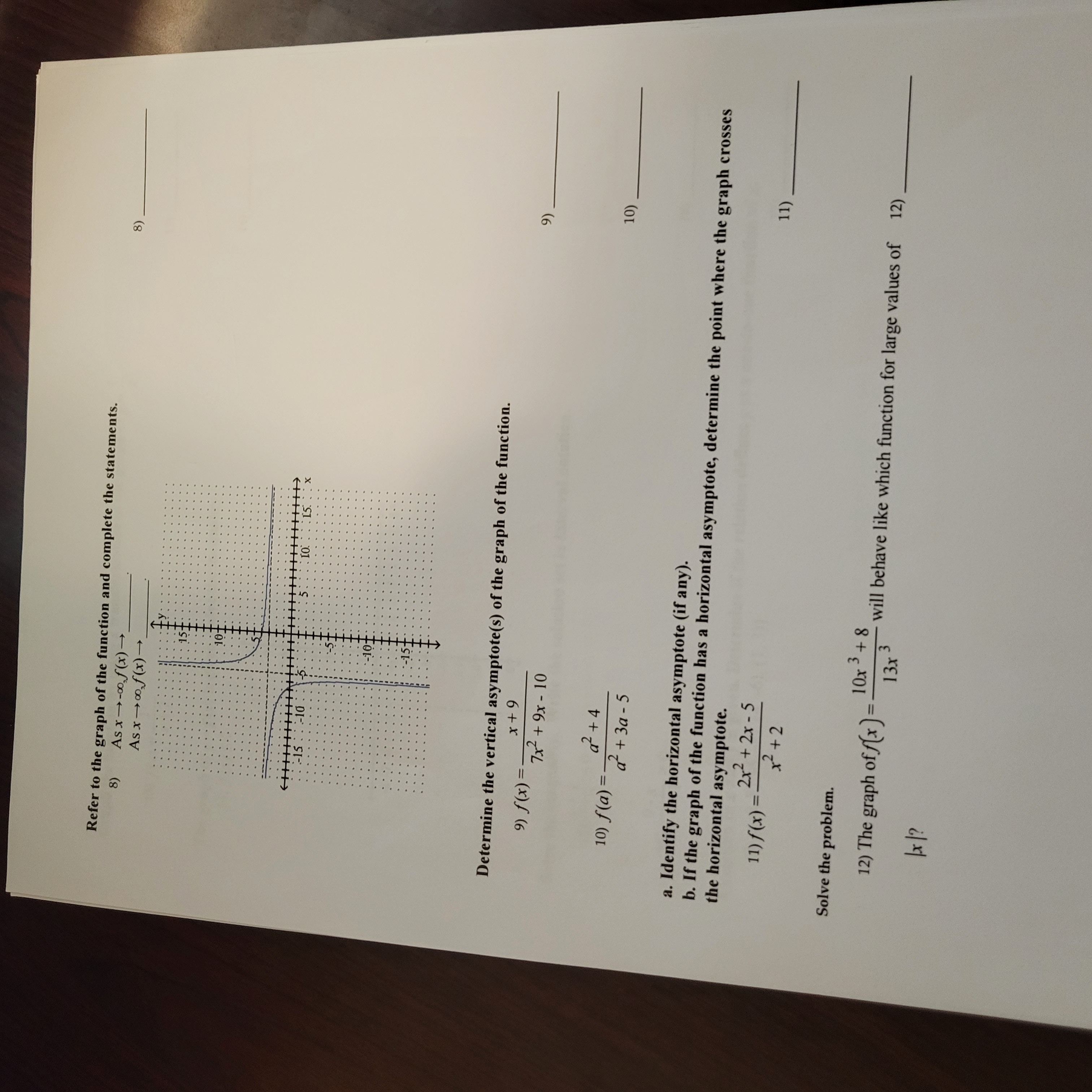 Rovew Test 3 MATHER SHORT ANSWER. Write the ward