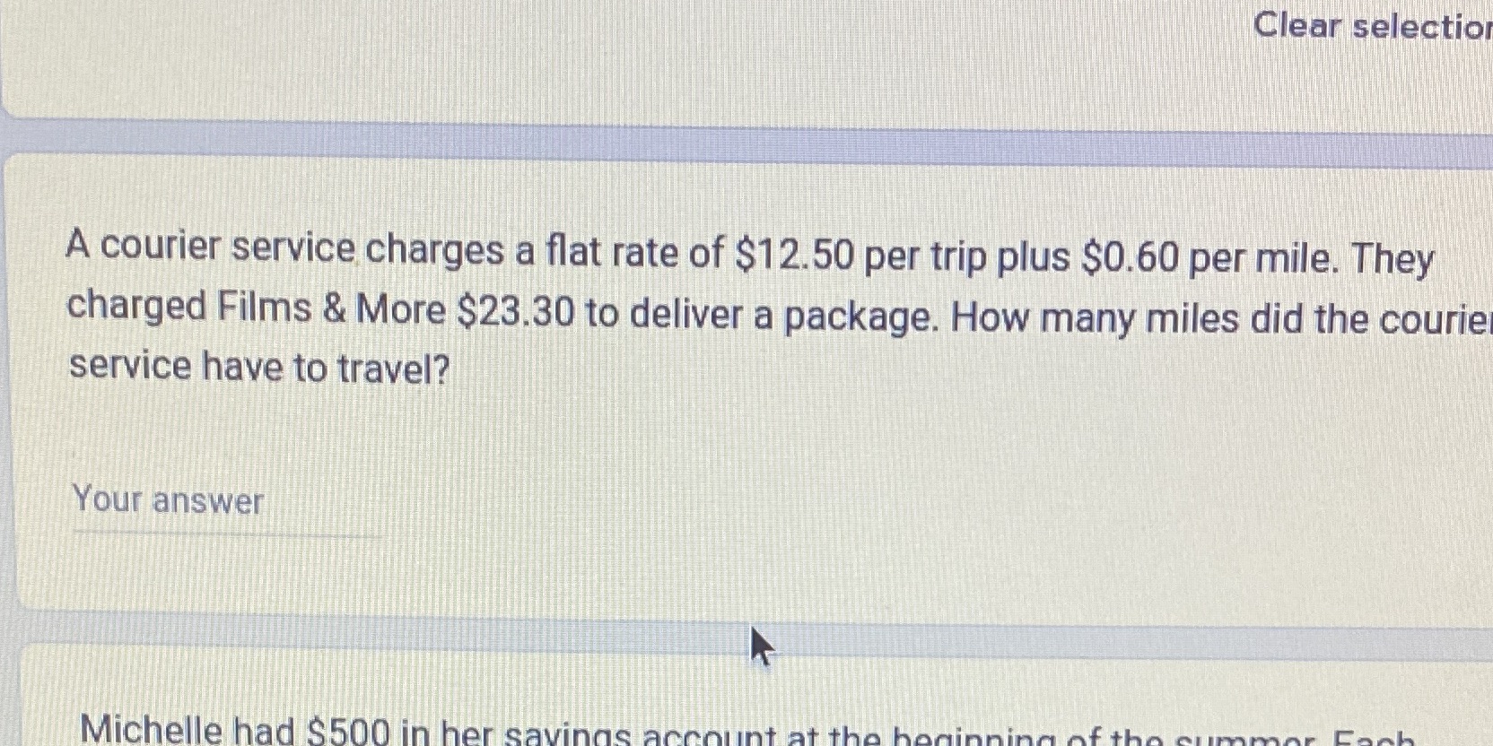 Clear selection A courier service charges a flat