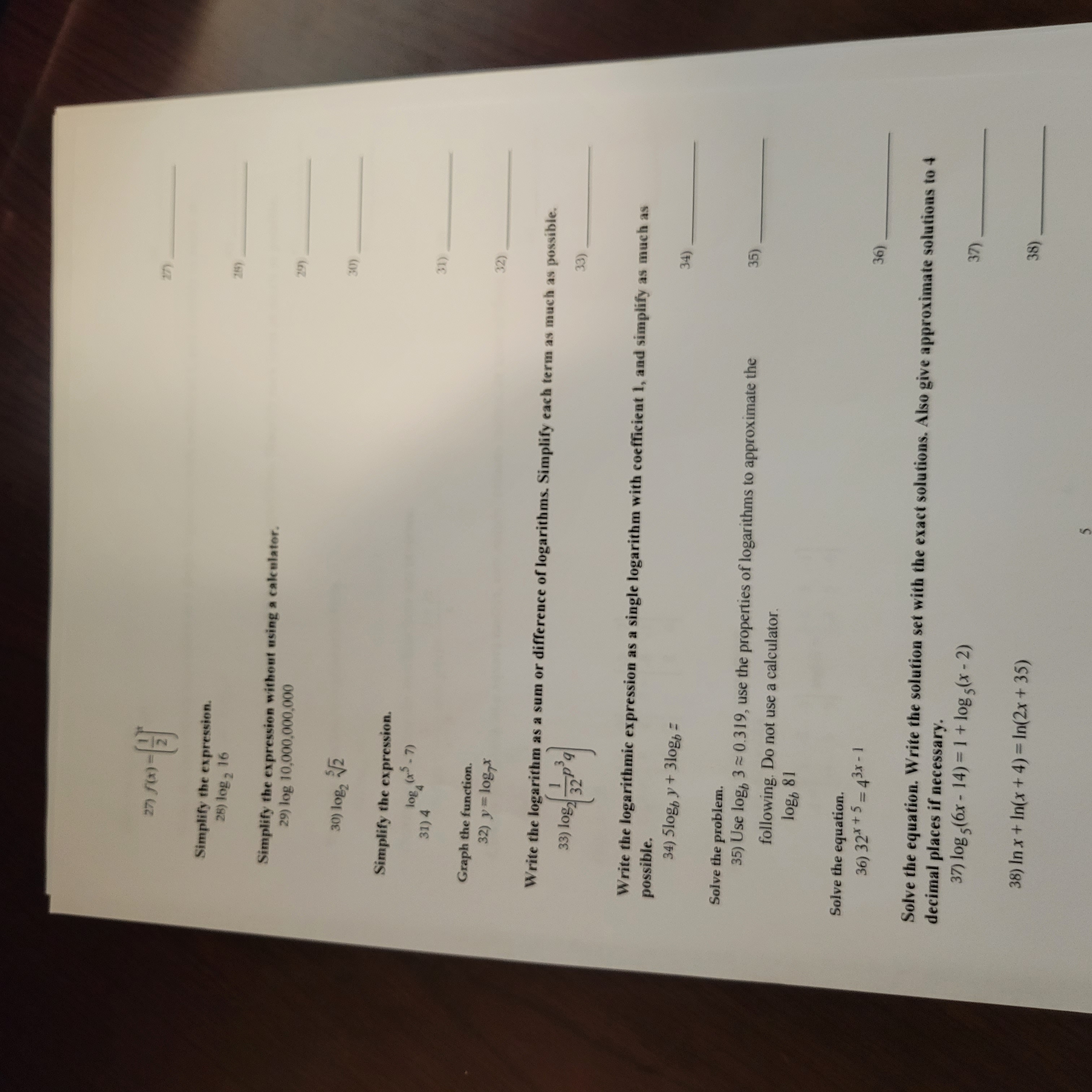 Rovew Test 3 MATHER SHORT ANSWER. Write the ward