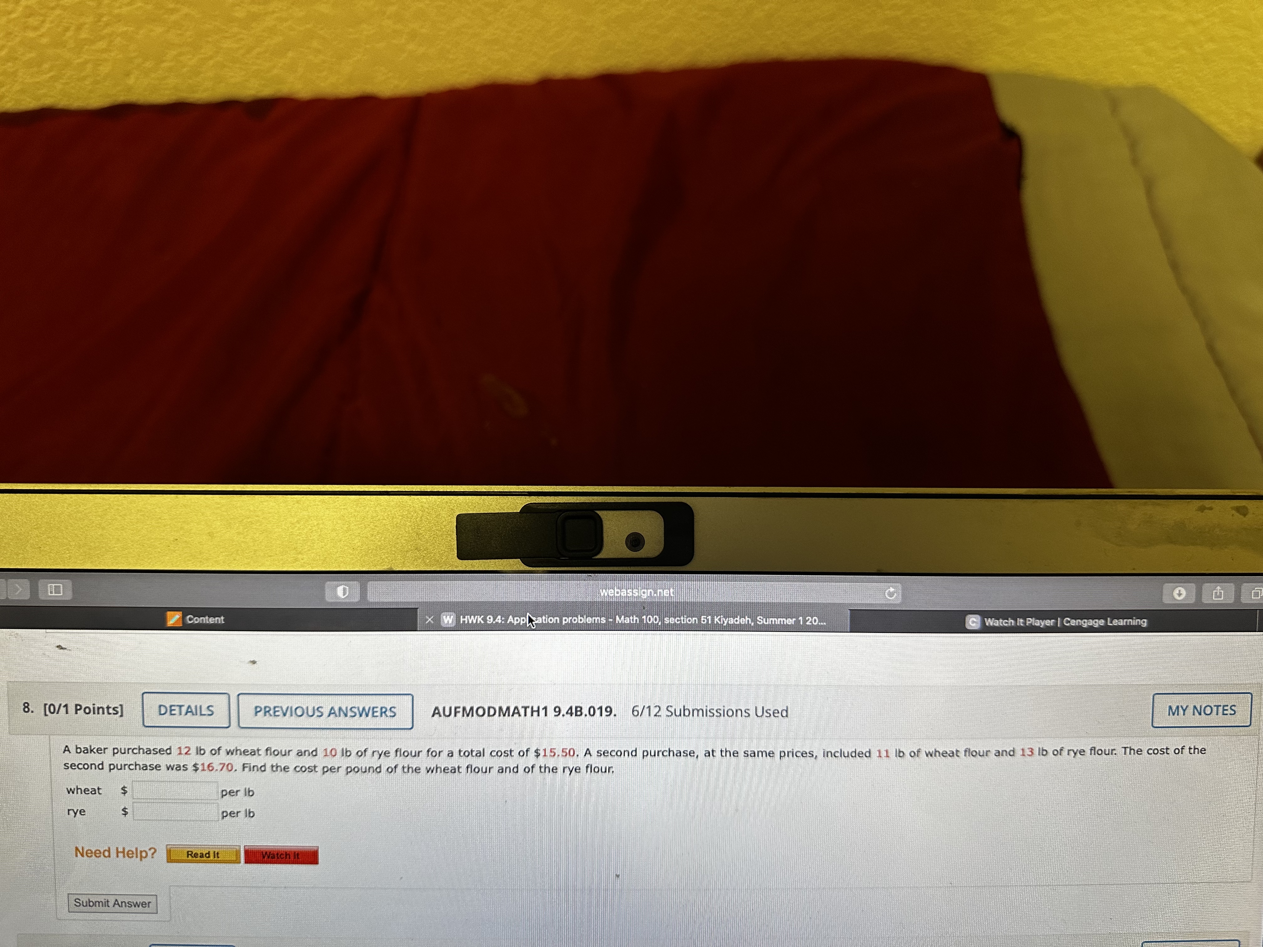 webassign.net W HWK 9.4: Application problems -