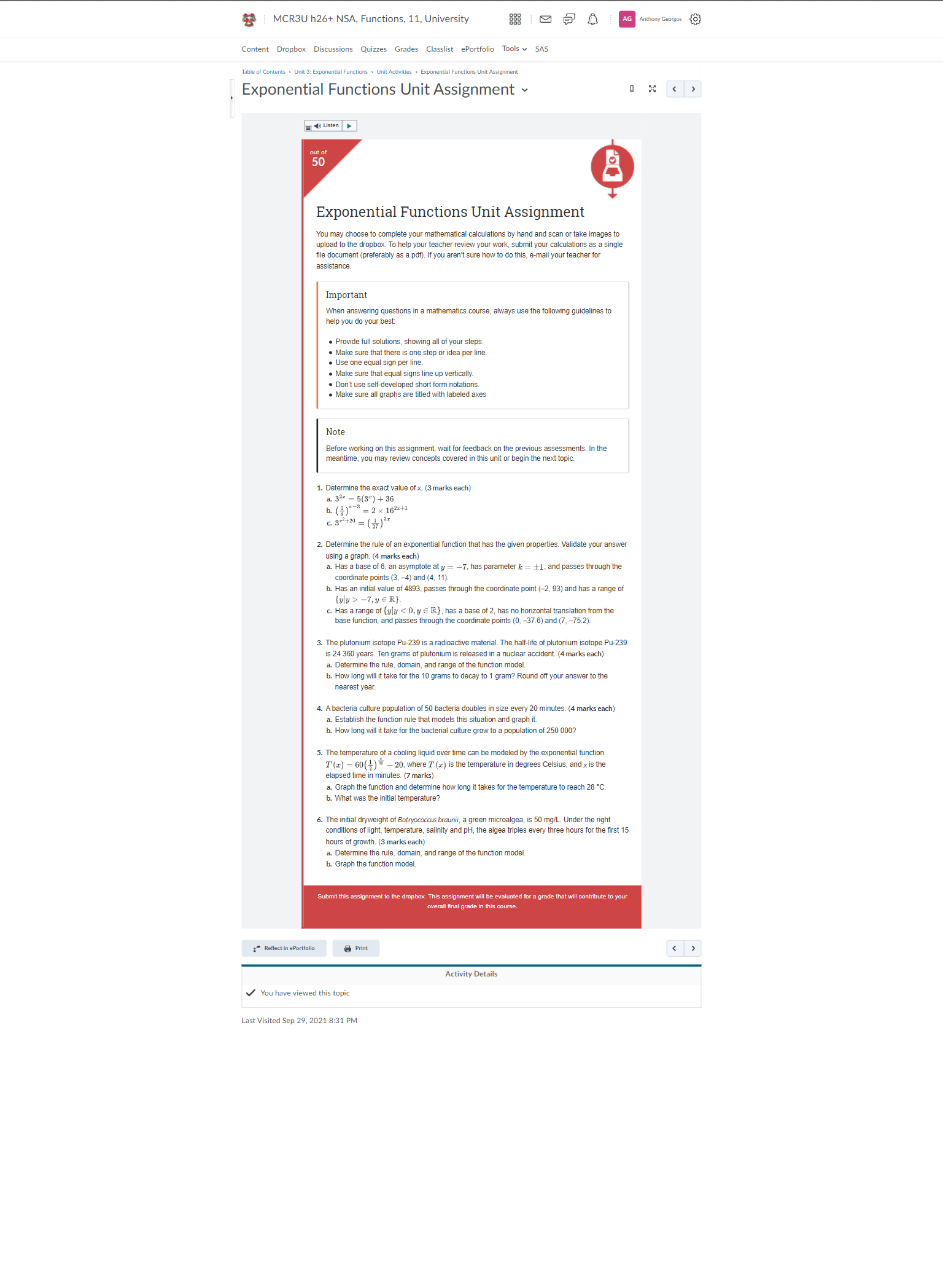 MCR3U h26+ NSA, Functions, 11, University 8 0 5 4