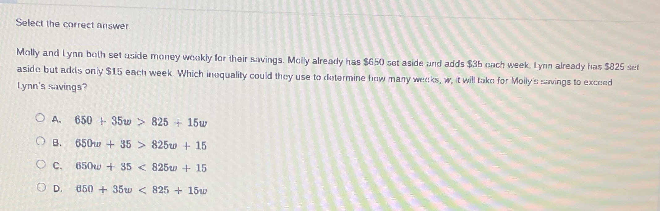 Help Select the correct answer. Molly and Lynn