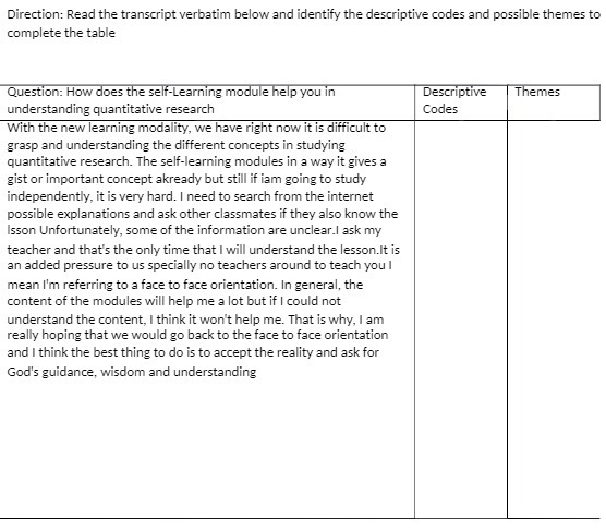 Direction: Read the transcript verbatim below and