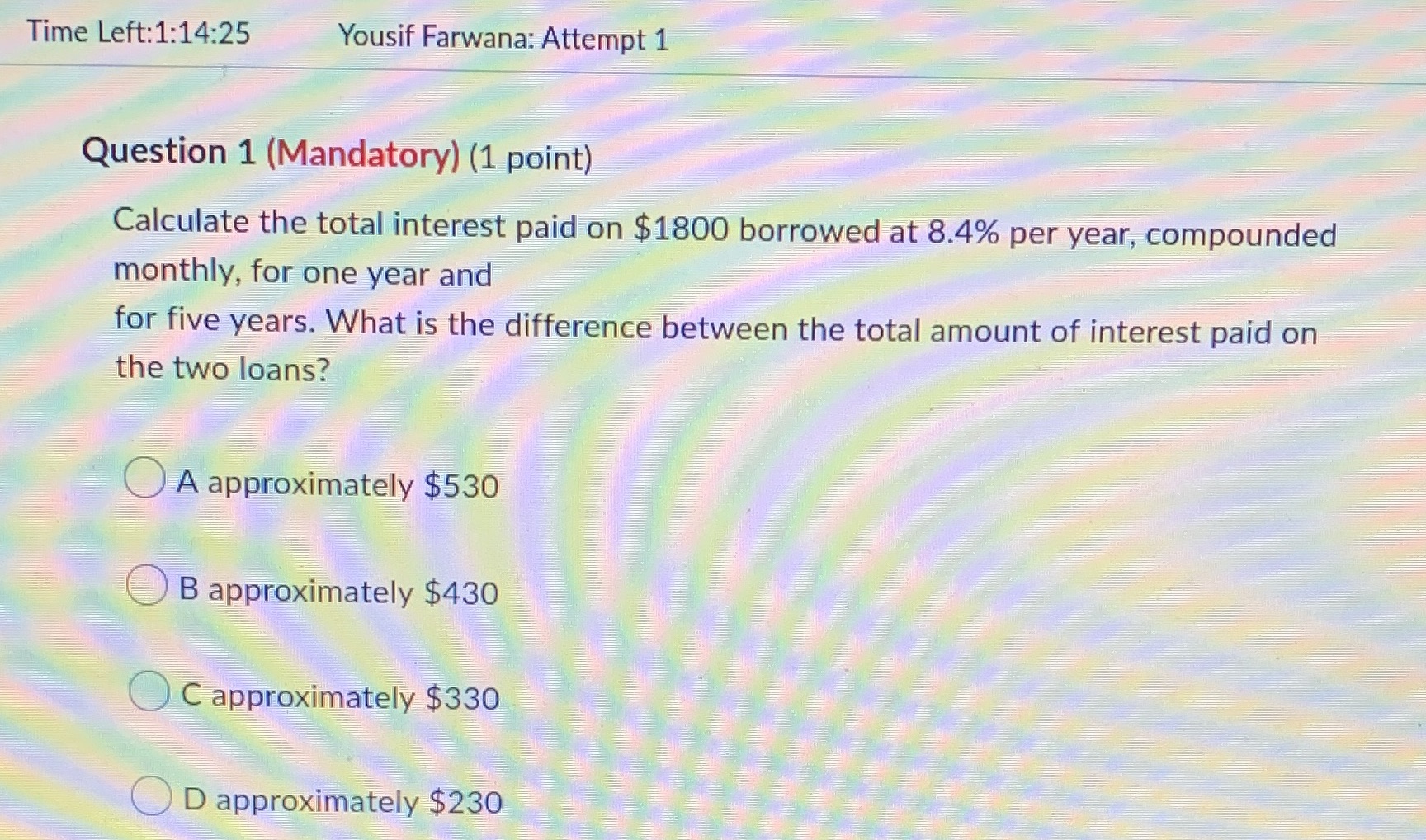 Time Left:1:14:25 Yousif Farwana: Attempt 1
