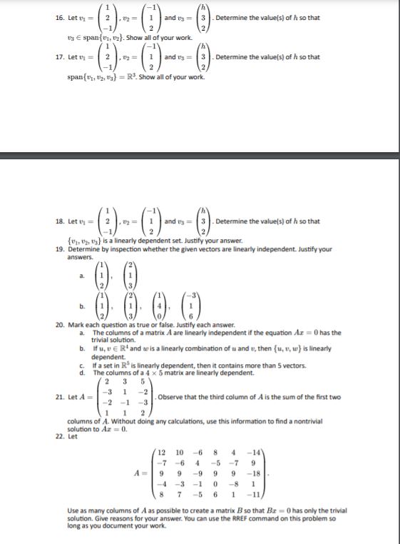 16. Let Dj = = to pue Determine the value(s) of h