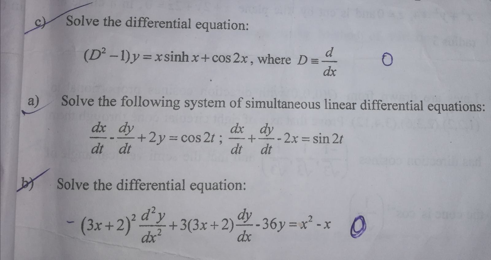 Solve the differential equation: (D2 -1)y = xsinh