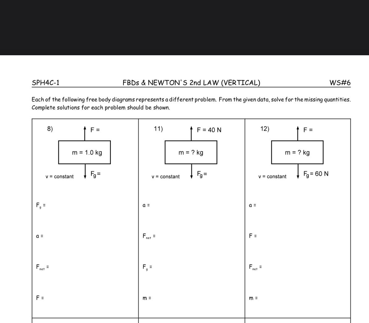 SPH4C-1 FEDS dc NEWTON'S 2nd LAW (VERTICAL)