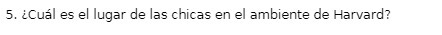 5. Icual es el lugar de las chicas en el ambiente