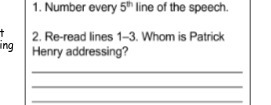 1. Number every 5" line of the speech. 2. Re-read