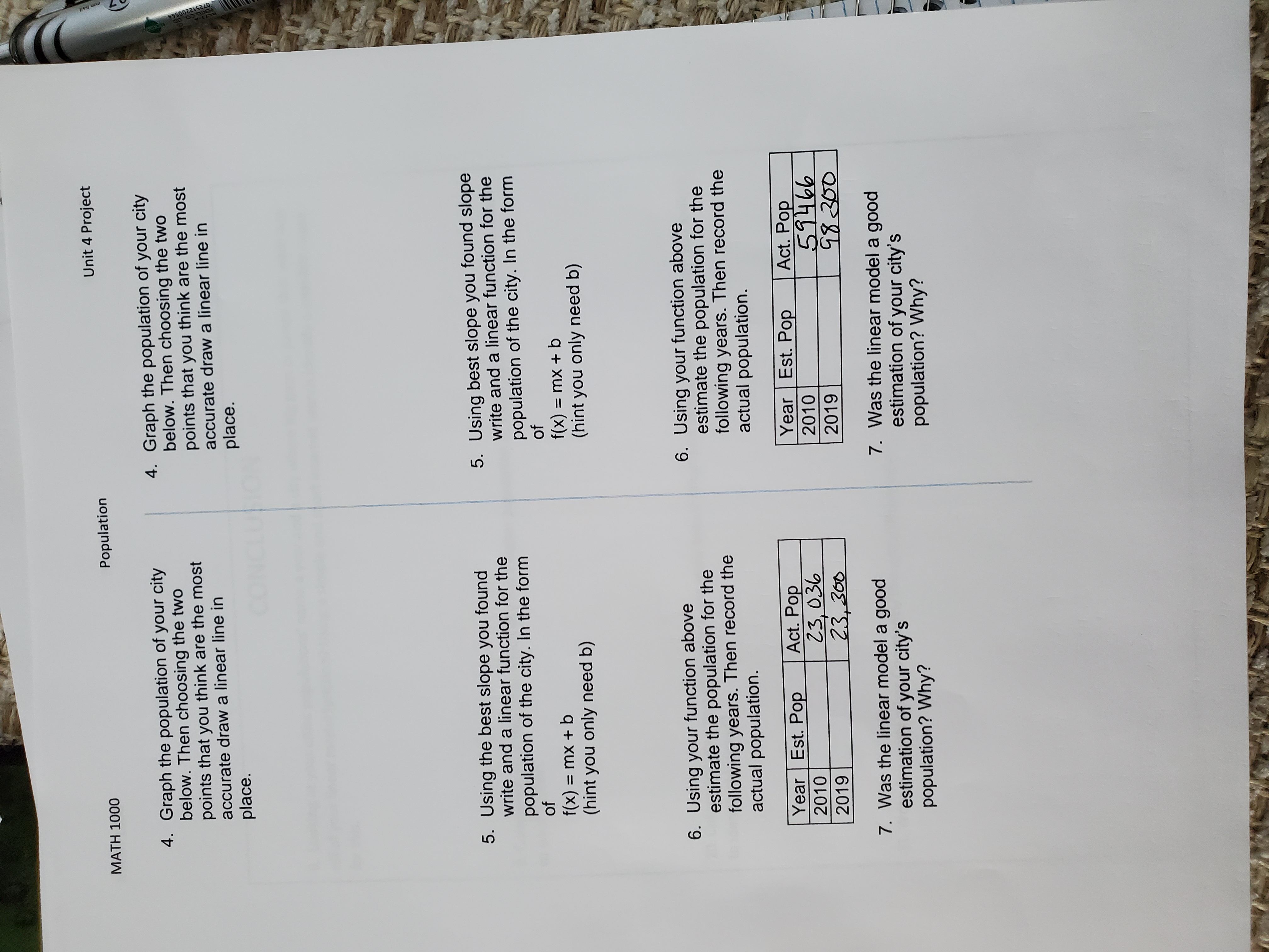 Need help with questions 4 and 5 MATH 1000