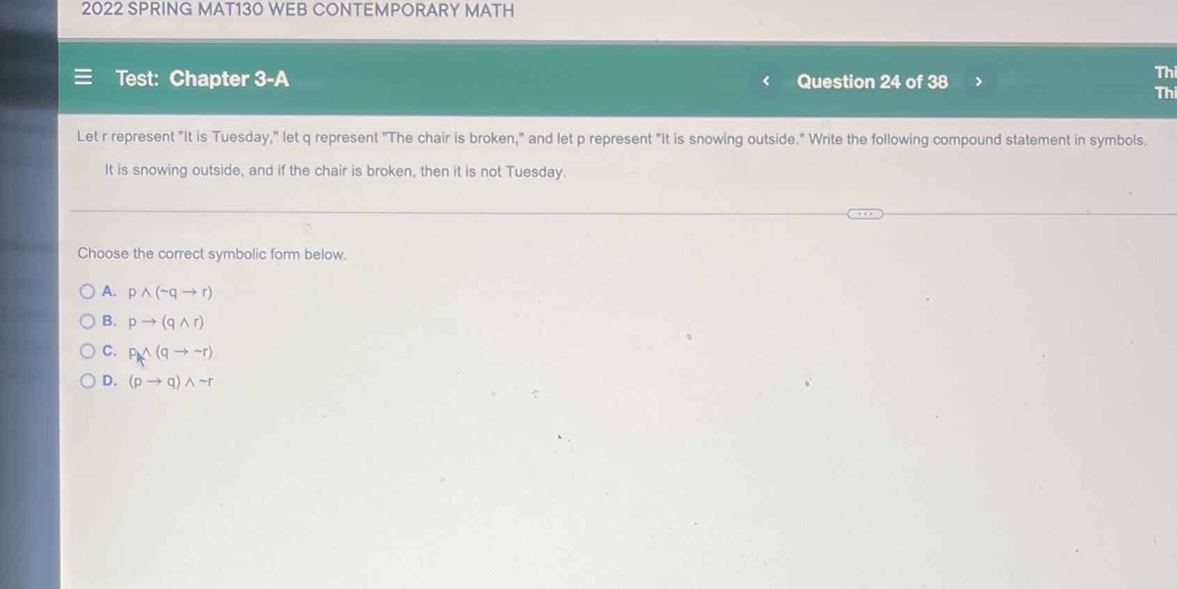 2022 SPRING MAT130 WEB CONTEMPORARY MATH = Test:
