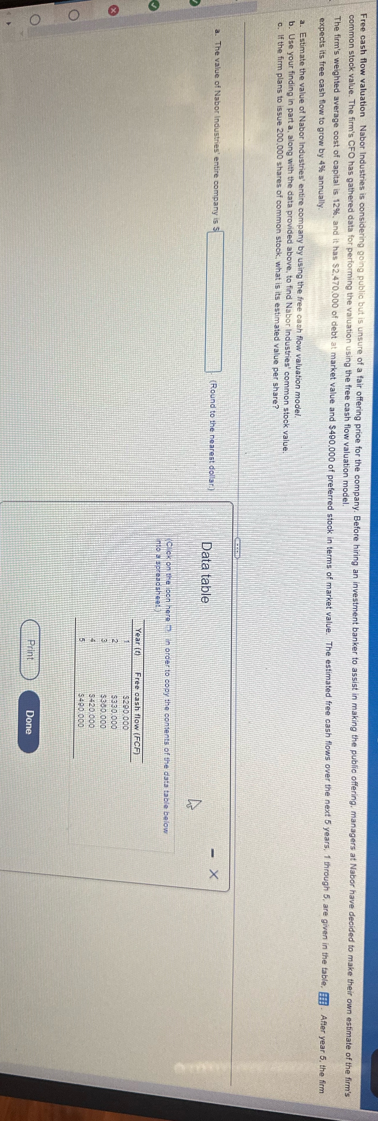 Free cash flow valuation Nabor Industries is