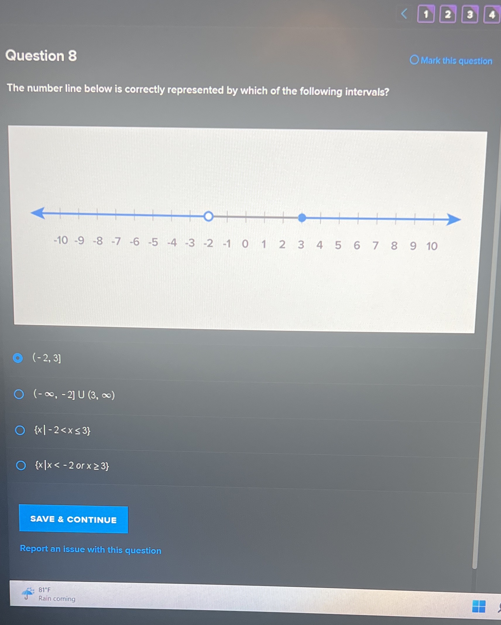 2 3 Question 8 O Mark this question The number