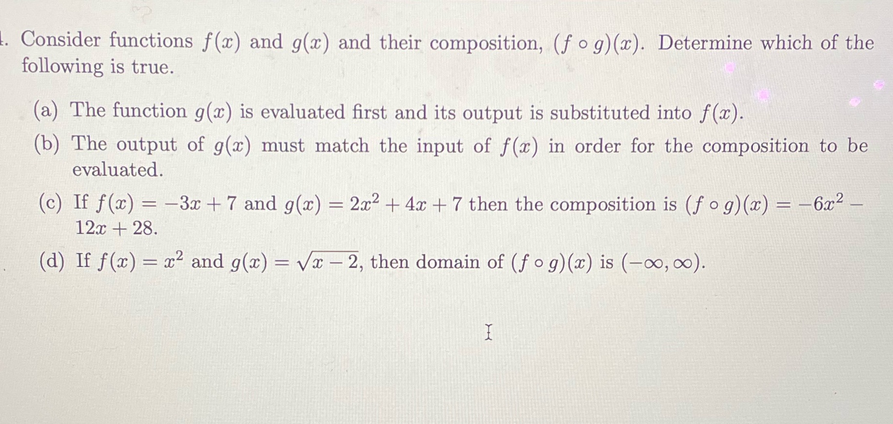 Consider functions f(x) and g(x) and their