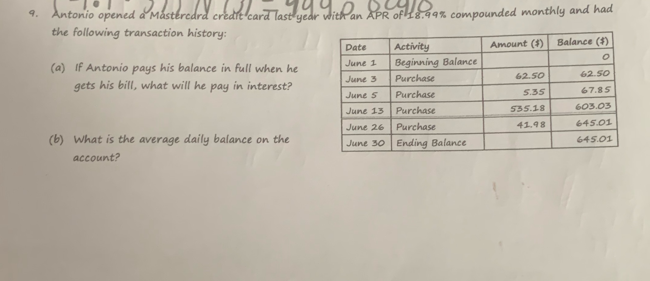 Hello I need help with this question. Antonio