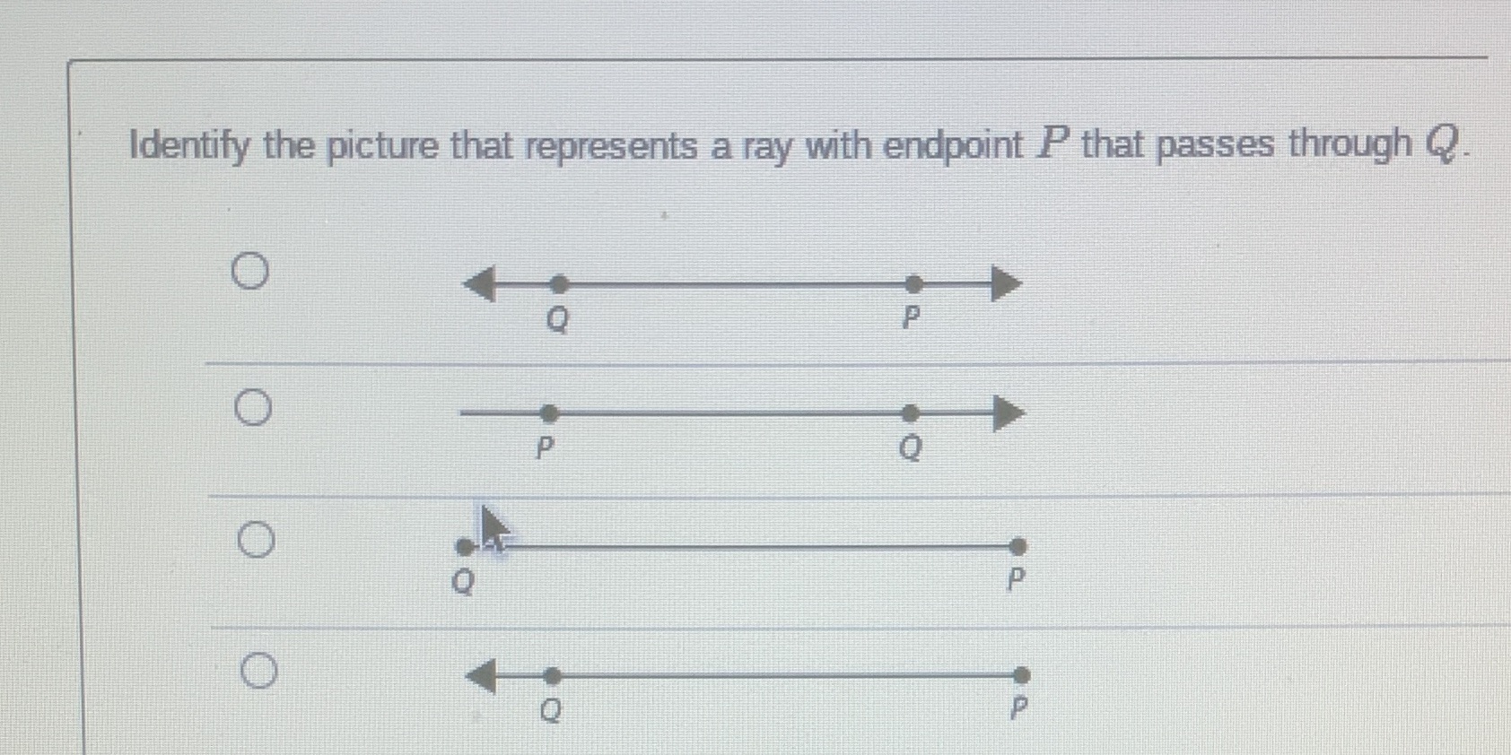 Identify the picture that represents a ray with