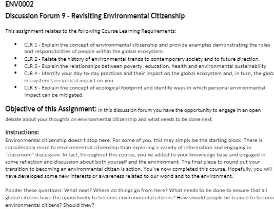 ENV0002 Discussion Forum 9 - Revisiting