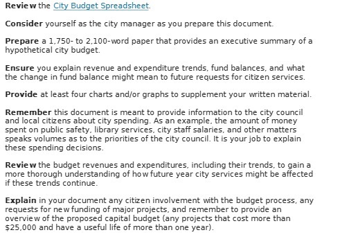Review the City Budget Spreadsheet. Consider