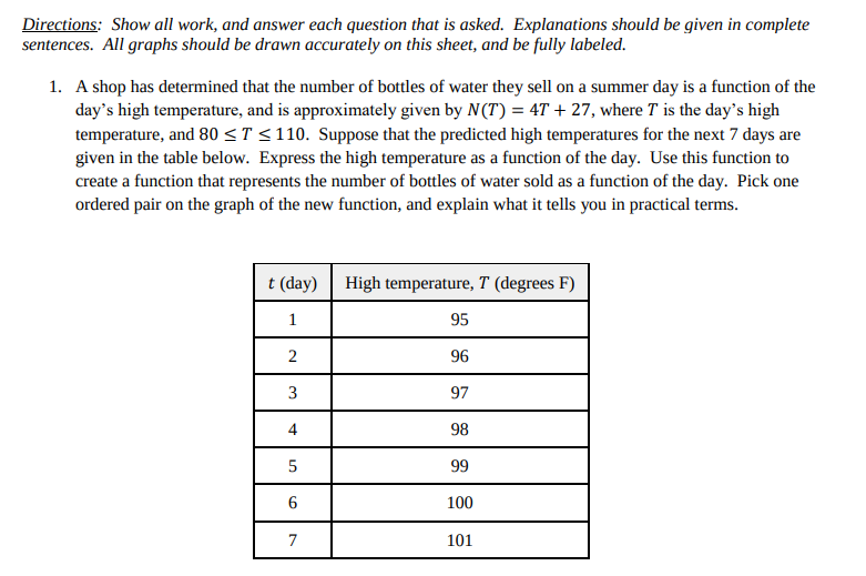 Directions: Show all work, and answer each