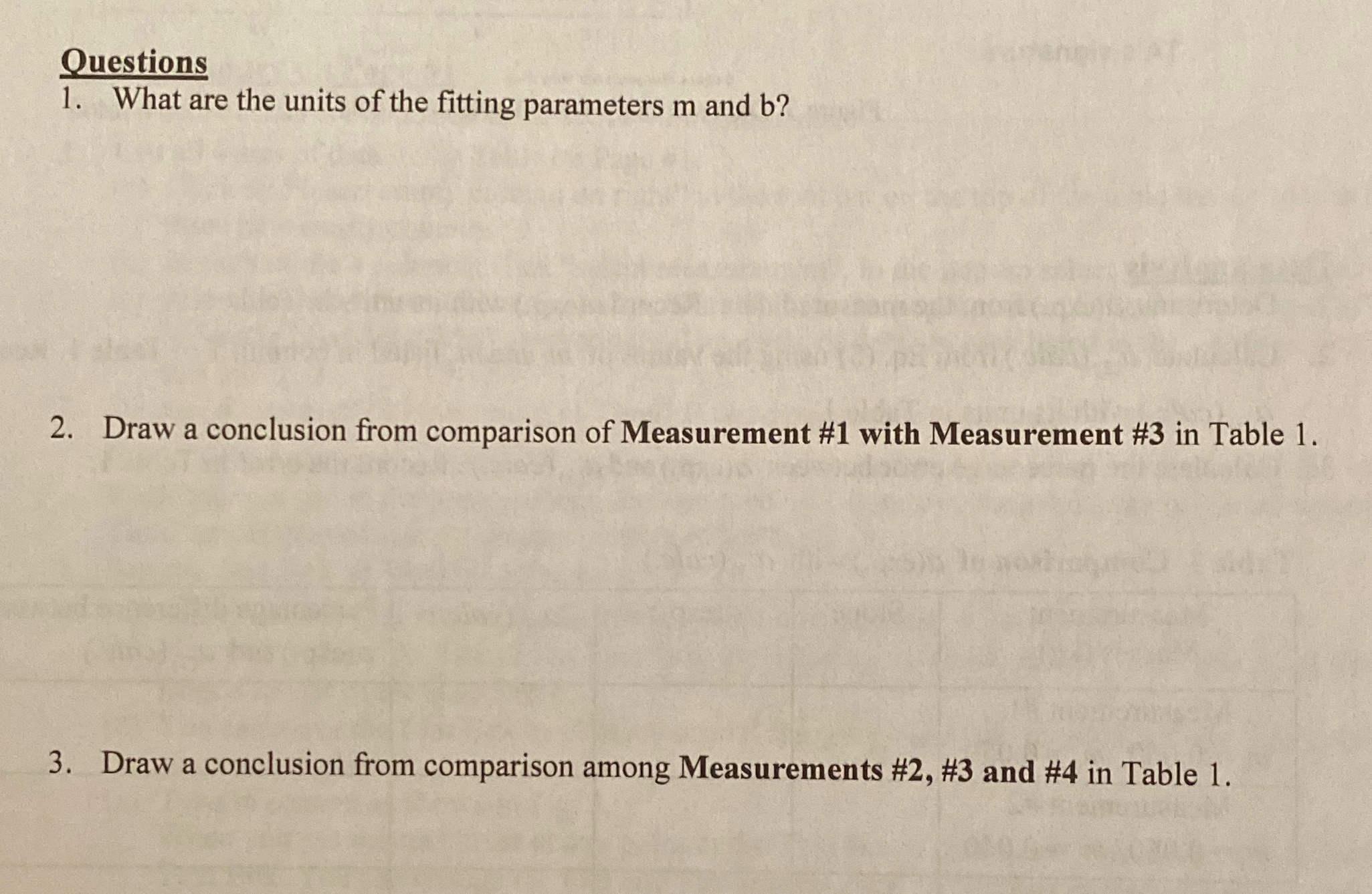 Please complete the 4 questions and table 2,
