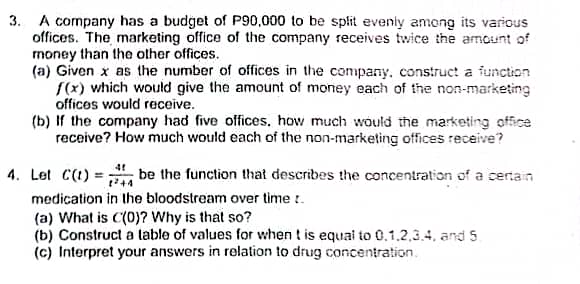 Activity (GenMath) 3. A company has a budget of