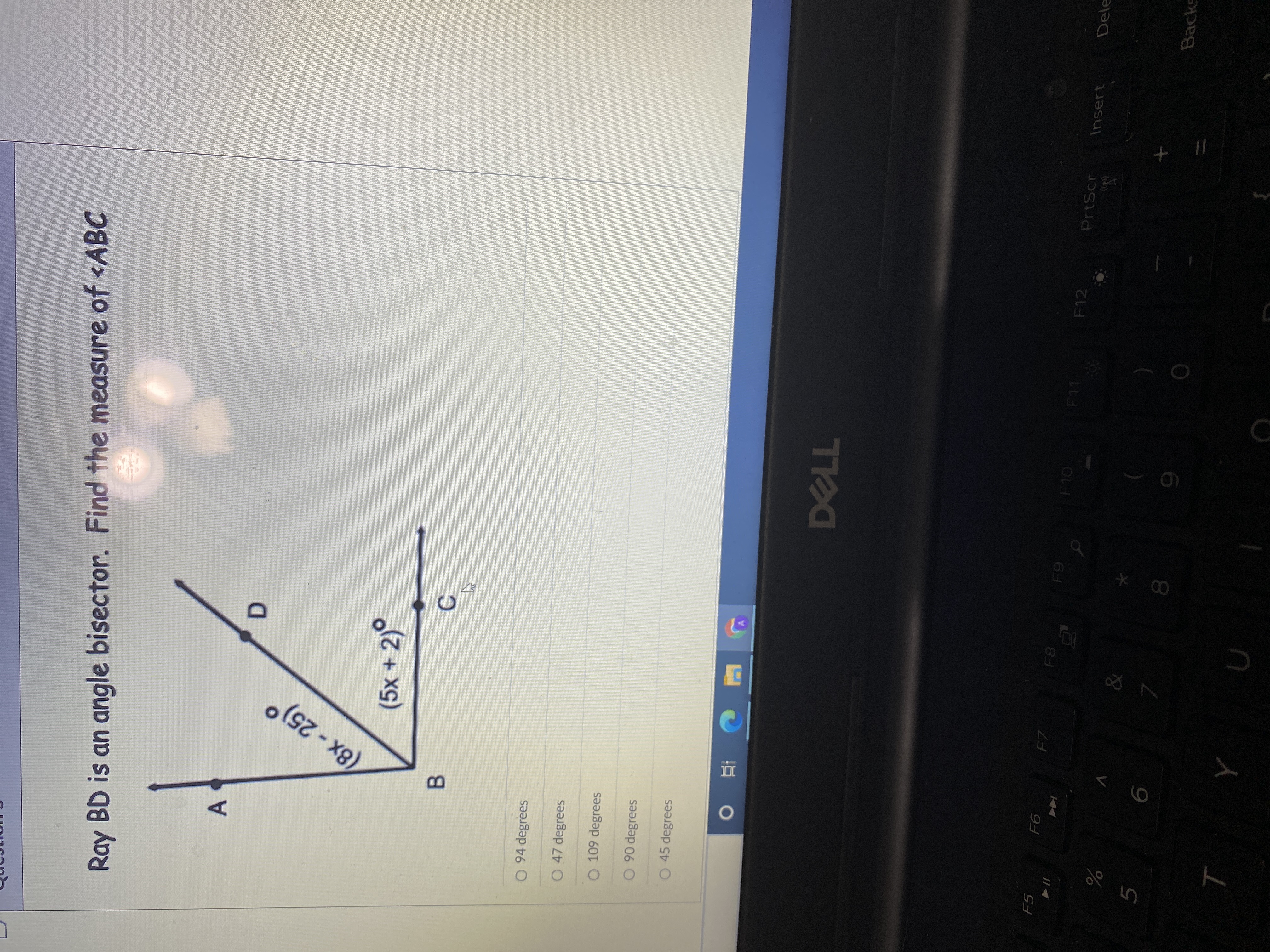 Ray BD is an angle bisector. Find the measure of