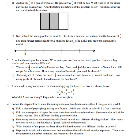 1. a) Andrik has = of a pan of brownies. He gives