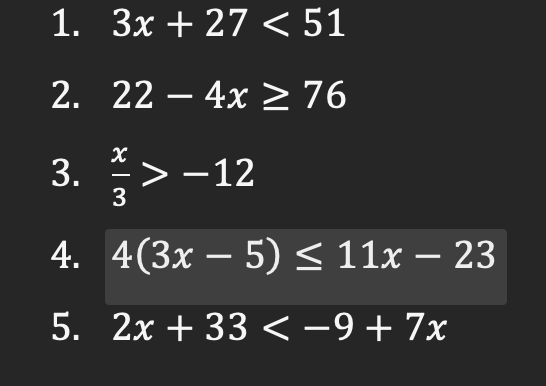 Solve each linear inequality and graph the