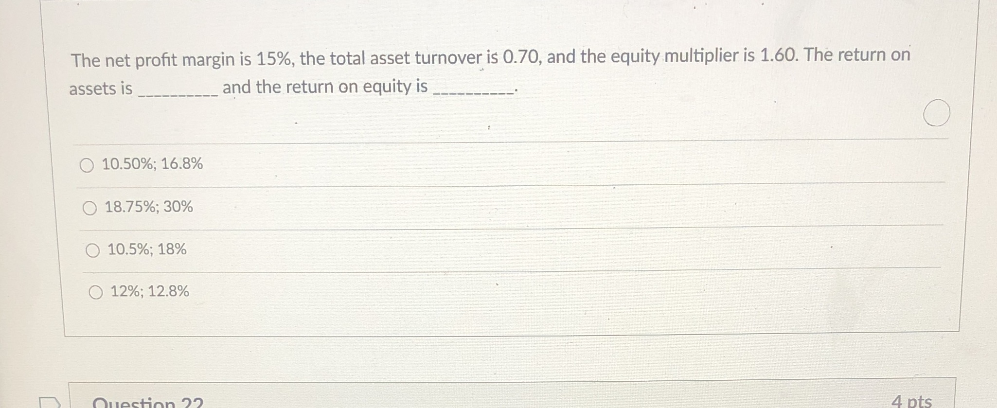 The net profit margin is 15%, the total asset
