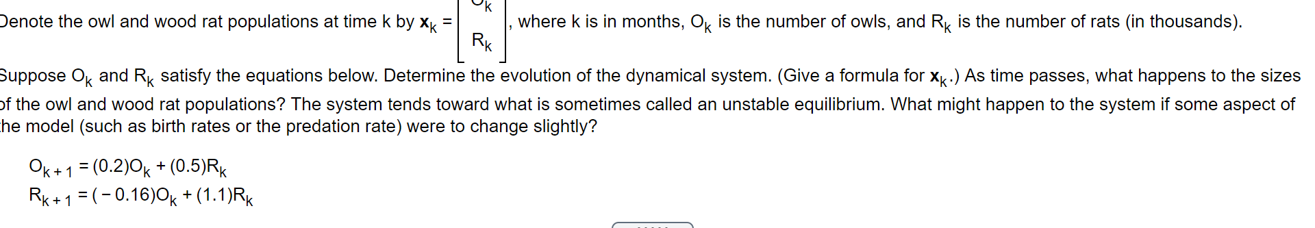 Vk Denote the owl and wood rat populations at