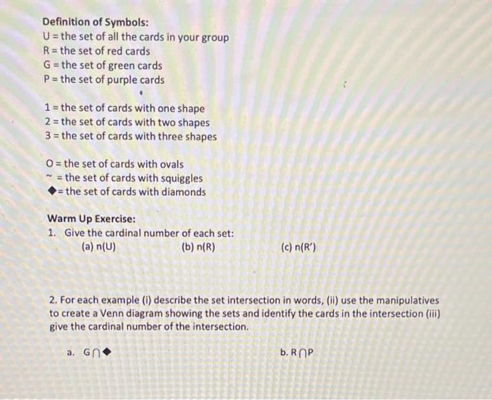 Definition of Symbols: U = the set of all the