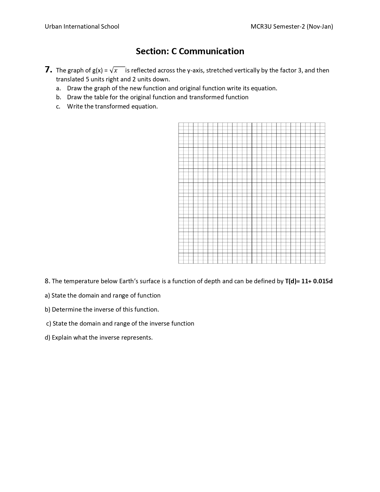 Urban International School MCR3U Semester-2