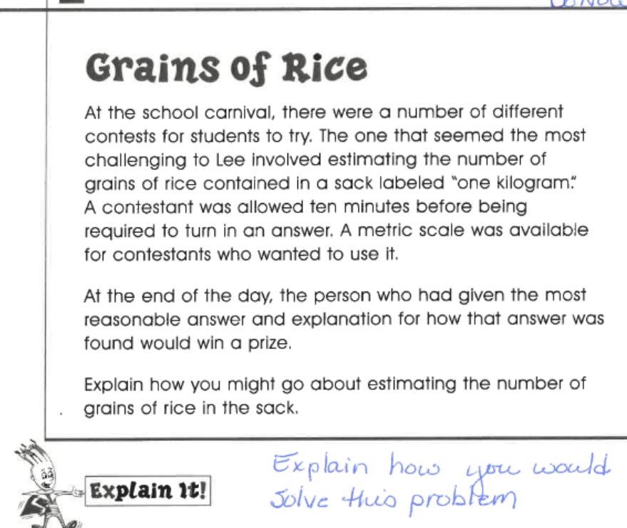 please write clearly Grains of Rice At the school