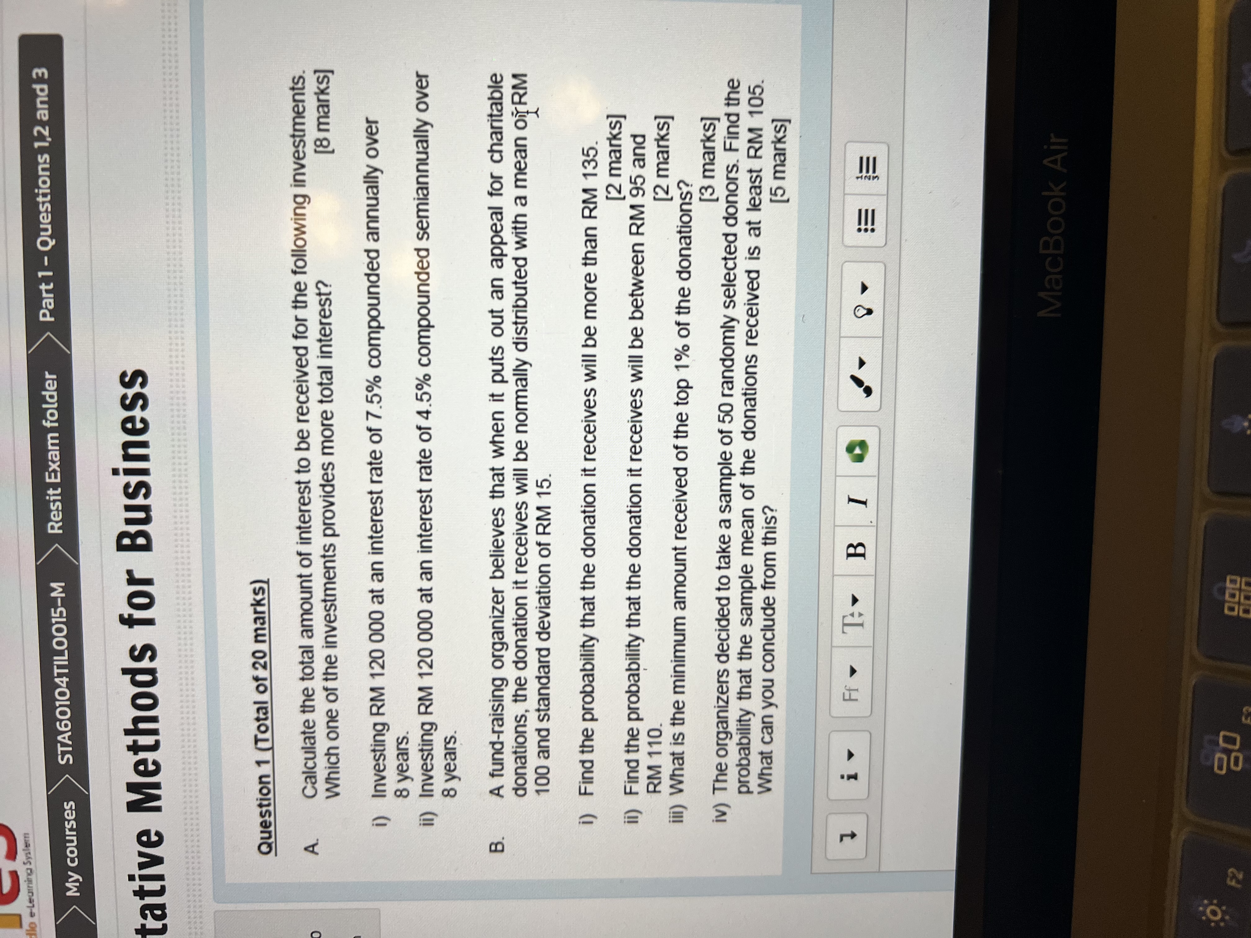 Question 2 (Total of 20 marks) A. A survey was