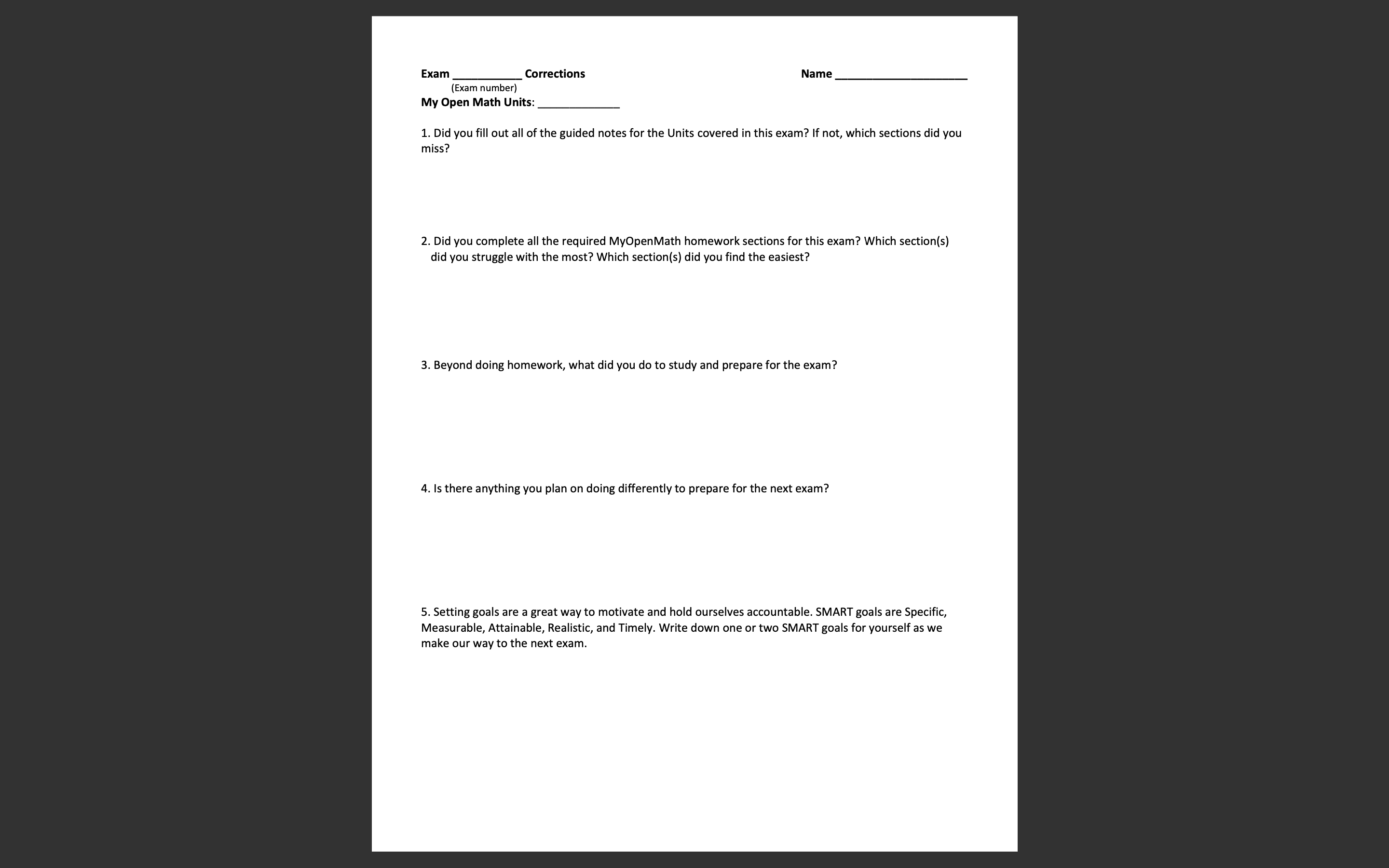 I only need an answer for #5 Exam Corrections