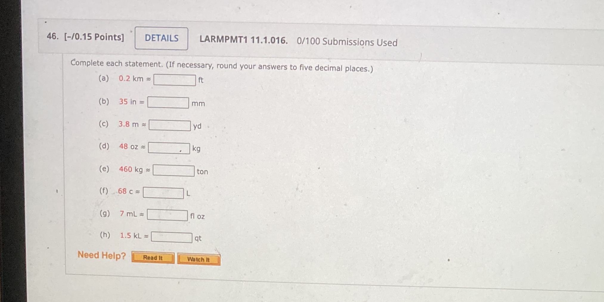 46. [-/0.15 Points] DETAILS LARMPMT1 11.1.016.