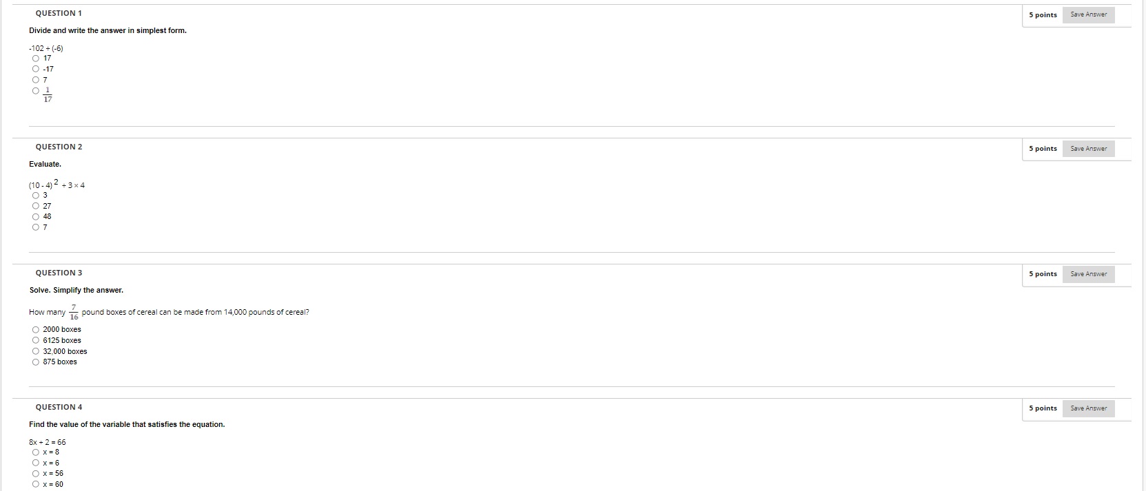 QUESTION 1 5 points Save Answer Divide and write