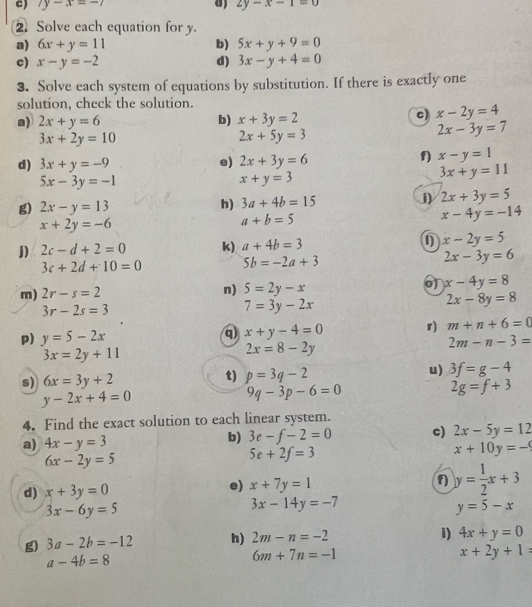 C) 2. Solve each equation for y. a) 63+ y = 11 b