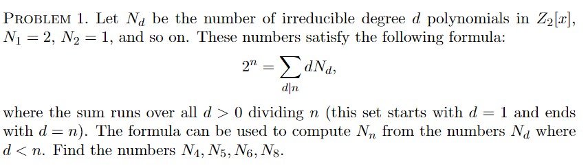 Math Coding Theory Problem: PROBLEM 1. Let Nd be