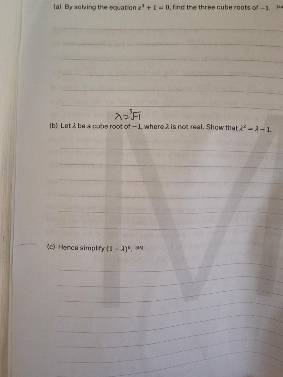 (a) By solving the equation z3 + 1 = 0, find the