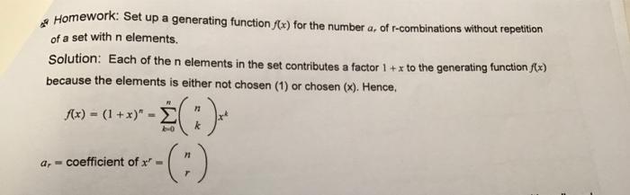 Homework: Set up a generating function /(x) for