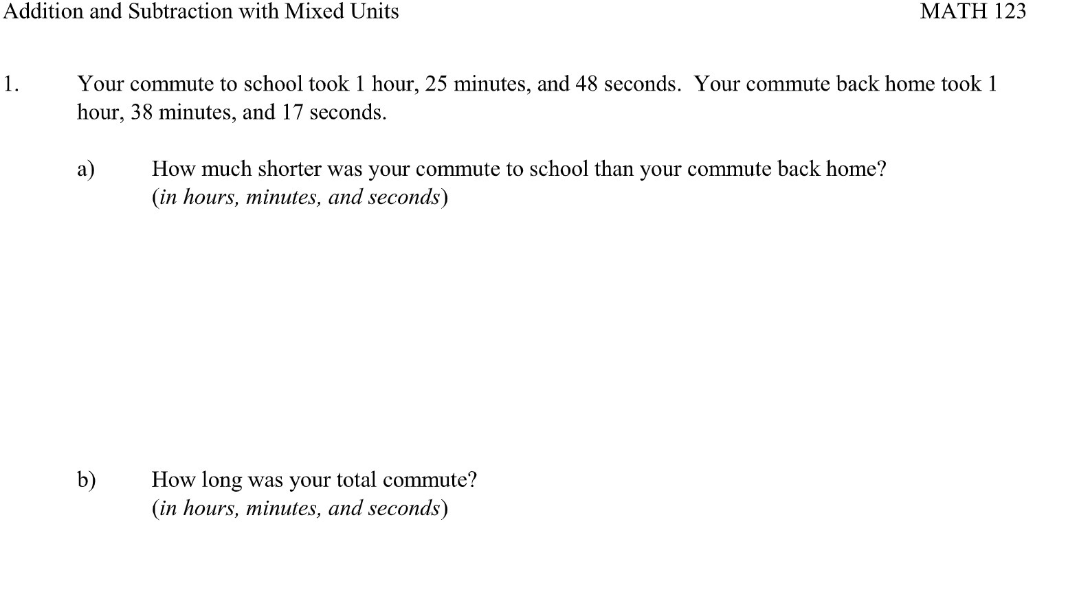 Addition and Subtraction with Mixed Units MATH