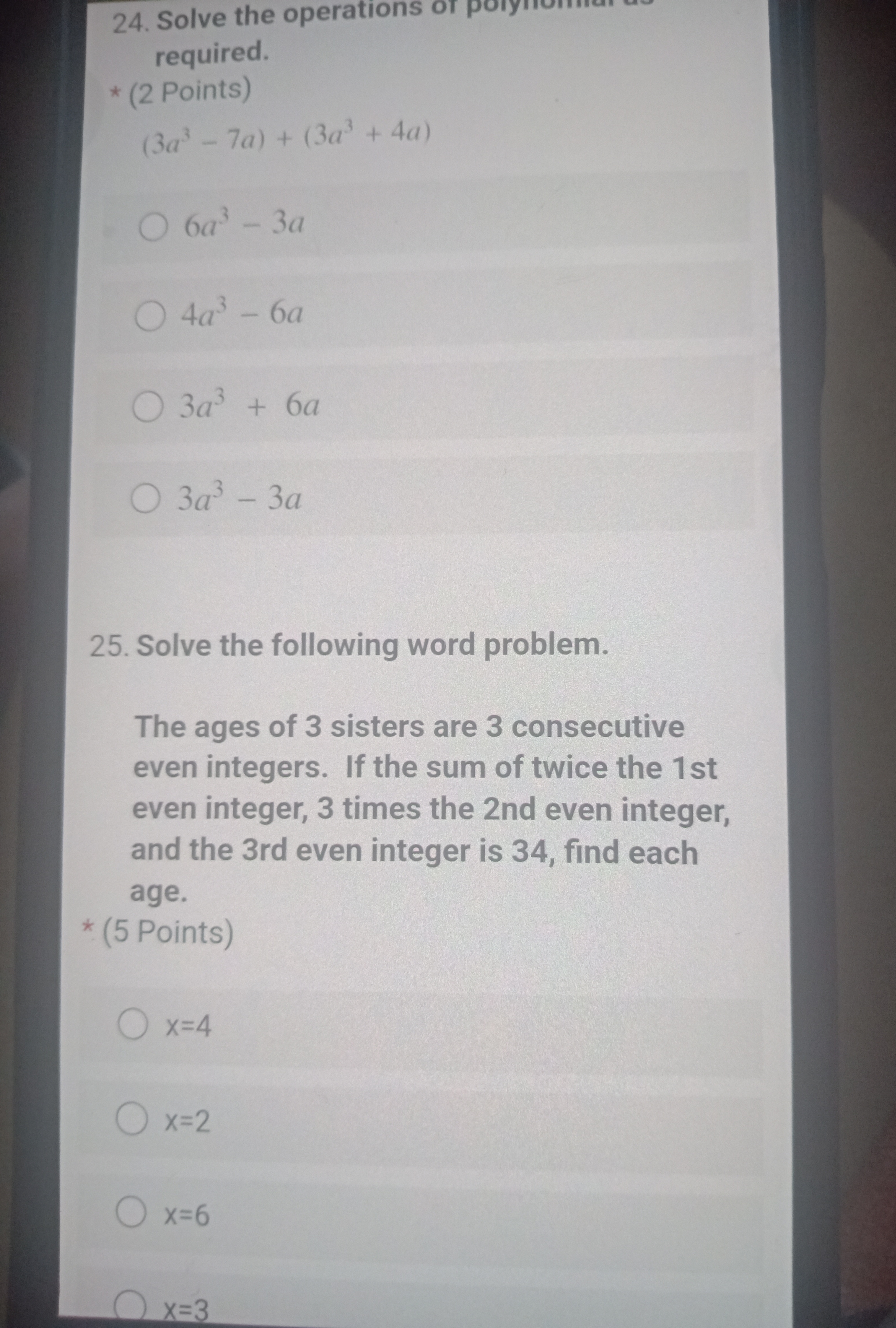 22. Solve the operations of polynomial as