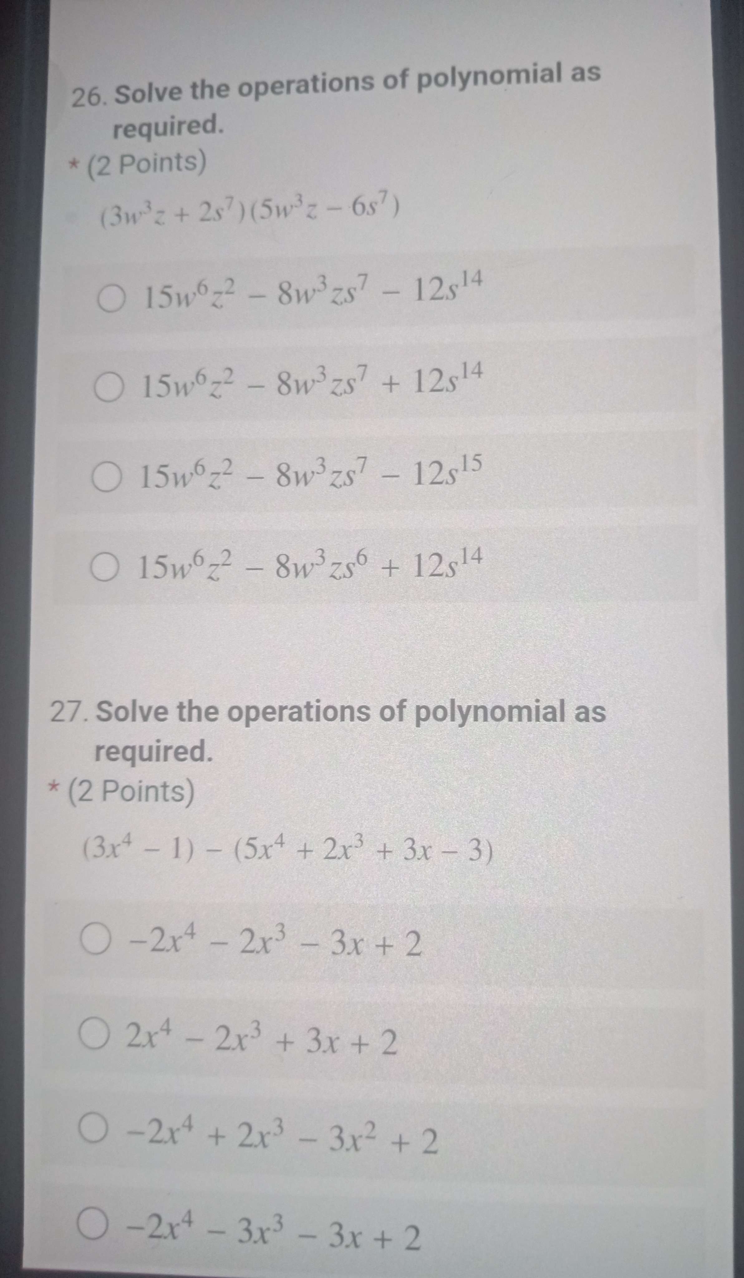 22. Solve the operations of polynomial as