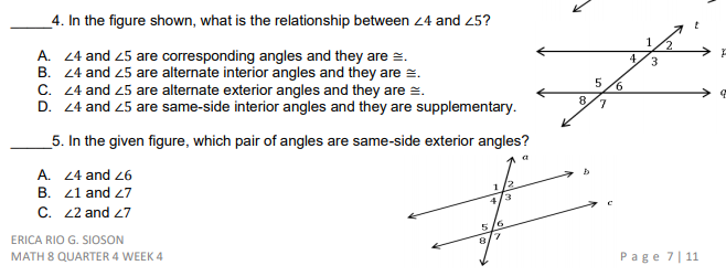 CHOOSE THE CORRECT ANSWER. D. 23 and 26 6. Which