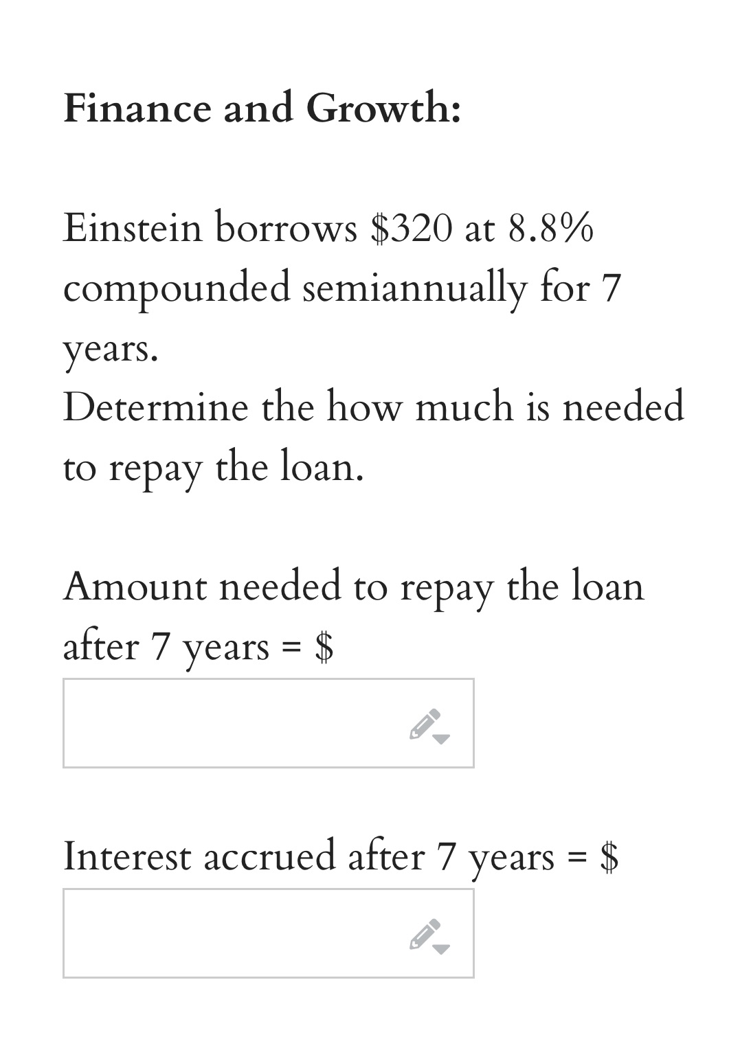Finance and Growth: Einstein borrows $320 at 8.8%